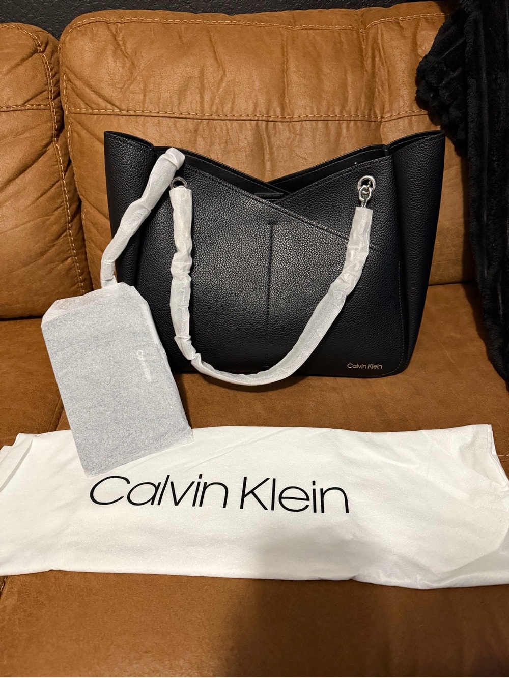 Calvin Klein Black Pebble-Texture Shoulder Tote